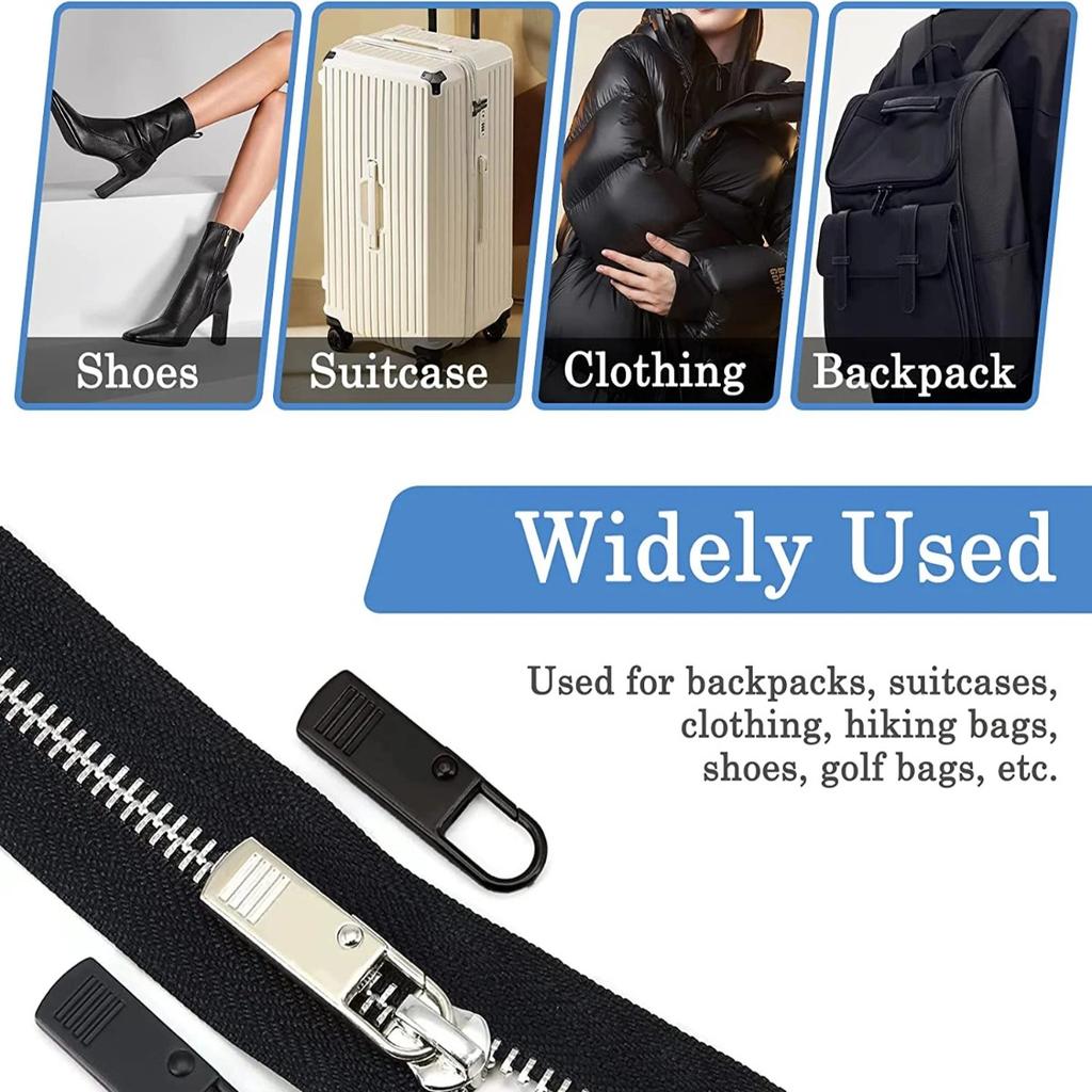 10PC Zipper Slider Puller Instant Zipper Repair Kit Universal for Broken Buckle Travel Bag Suitcase Zipper Head DIY Sewing Craft