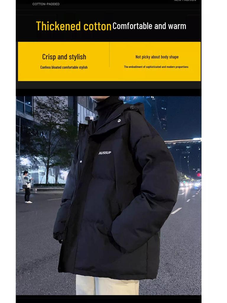 Men's Hooded Cotton Jacket - 2025 Autumn/Winter Youth Trend, Thick Padded for Warmth, Stylish Brand, Ideal for Middle School Students