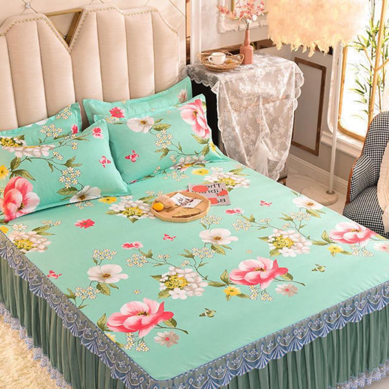 

Противоскользящая кружевная юбка-кровать, комплект из трех предметов: покрывала корейской версии, невыцветающие простыни, простыни и защитный чехол Simmons 1.5X2.0M