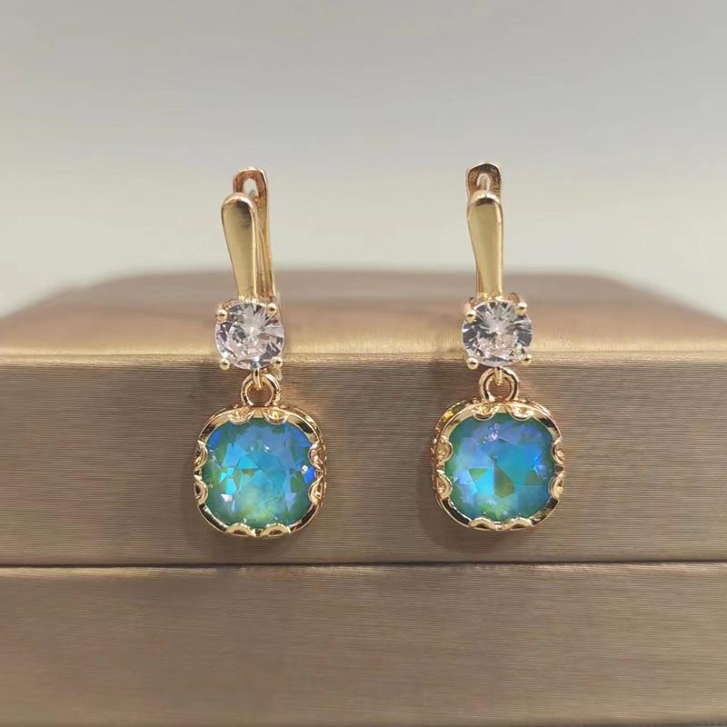 Fashion Party Ohrringe für Frauen 2023 Neue Blaue Quadratische Kristall Zirkon Baumeln Ohrring Luxus Gold Farbe Schmuck Zubehör