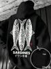 Men's Autumn/Winter Long-Sleeved Thick Hoodie with Japanese Print Sardine Pattern, Loose Fit, Ukiyo-e Style, Retro Streetwear