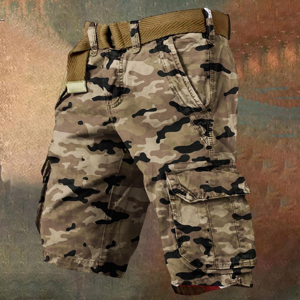 Men's Summer Loose Casual Camouflage Work Shorts, Large-sized Multi-pocket Mid-length Pants Without A Belt