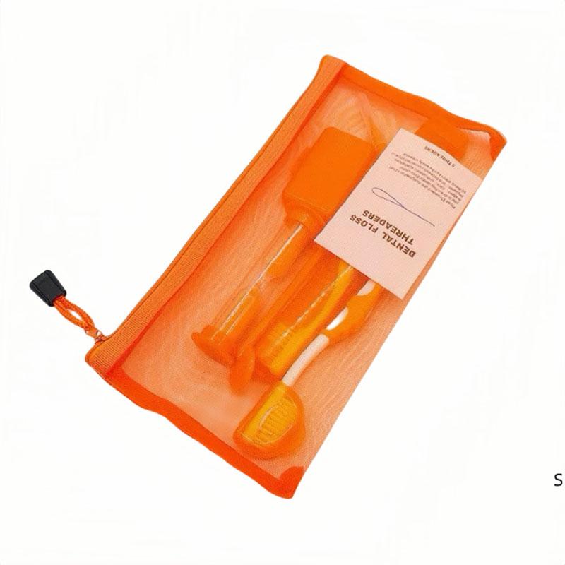 8Pcs/Set Dental Care Brush Kit Orthodontic Teeth Cleaning Tool Foldable Toothbrush Interdental Brush Floss Thread Wax Travel Kit