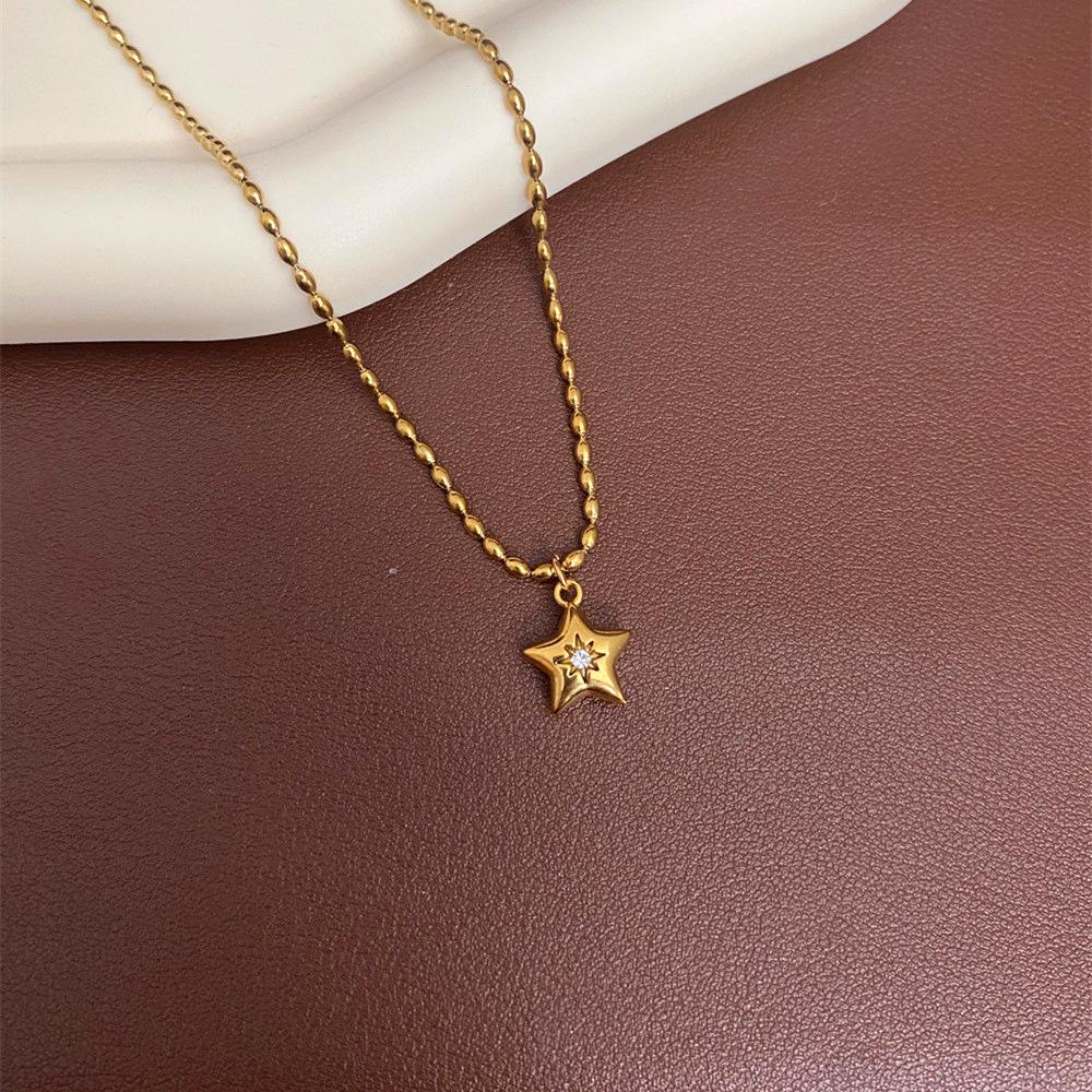 Edelstahl Strassstern und Mond Anhänger Halskette für Damen