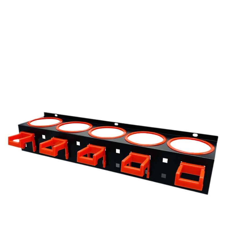 Wall-Mounted Spray Bottle Rack with 5 Holes & Hooks for Garage Storage
