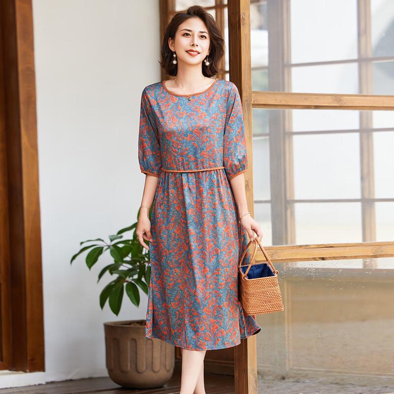 Jianhu Women s Floral Print Age-Reducing Casual A-Line Dress 3XL