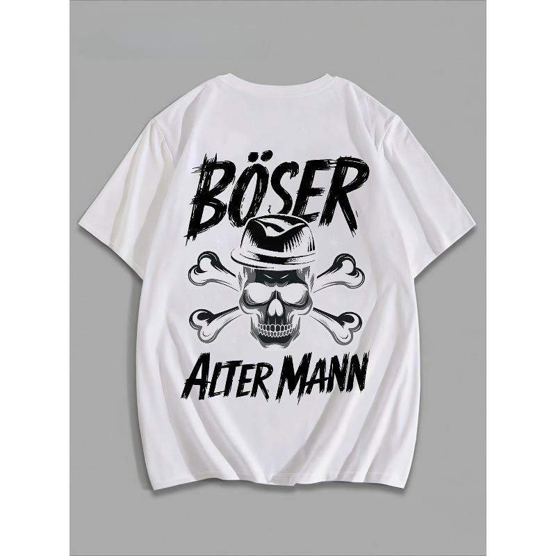 Herren Big & Tall Kurzarm-T-Shirt Street Style Vintage Print T-Shirts Geeignet für Männer Lockerer Schnitt Rundhals Freizeit-Oberteil