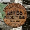 2D Flat Aluminum Whiskey Bar Sign for Home Bar Decor - Rustic Round Metal Plaque - Vintage Man Cave Accessories & Wall Art for Garage, Basement