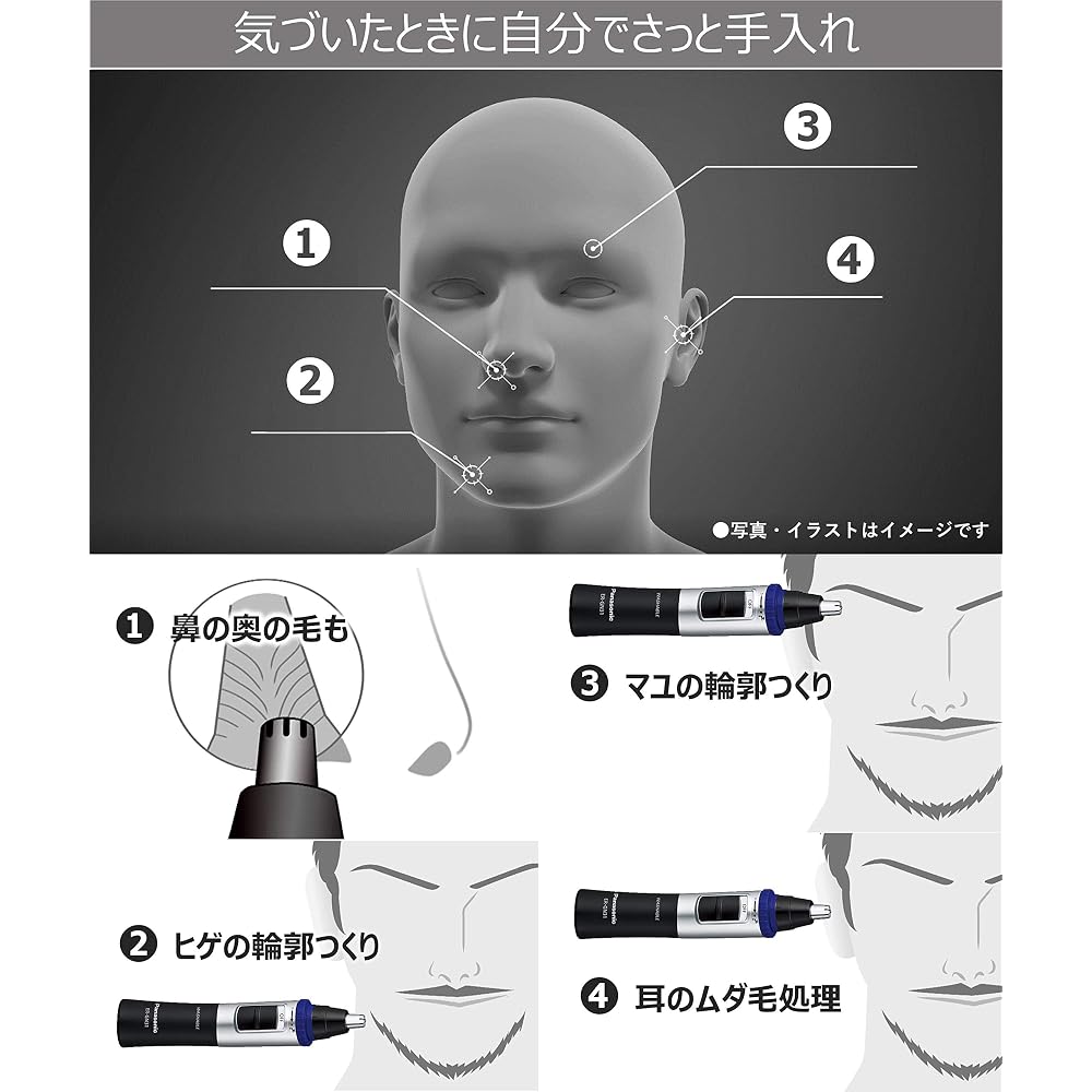 Panasonic ER-GN31-K Nose Hair Trimmer Men's Eyebrow Hair Washable Grooming Tool Black