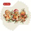 4/6pcs Festive Gingerbread Christmas Placemats - 12x18 Inch Polyester Table Mats with Santa Hats, Greenery & Berries Design, Hand Wash Only, Perfe