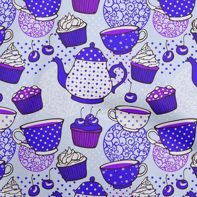 Cotton Flex Dusty Blue Fabric Tea Party Kettle Sewing Craft Projects Fabric Prints By Yard 40 Inch