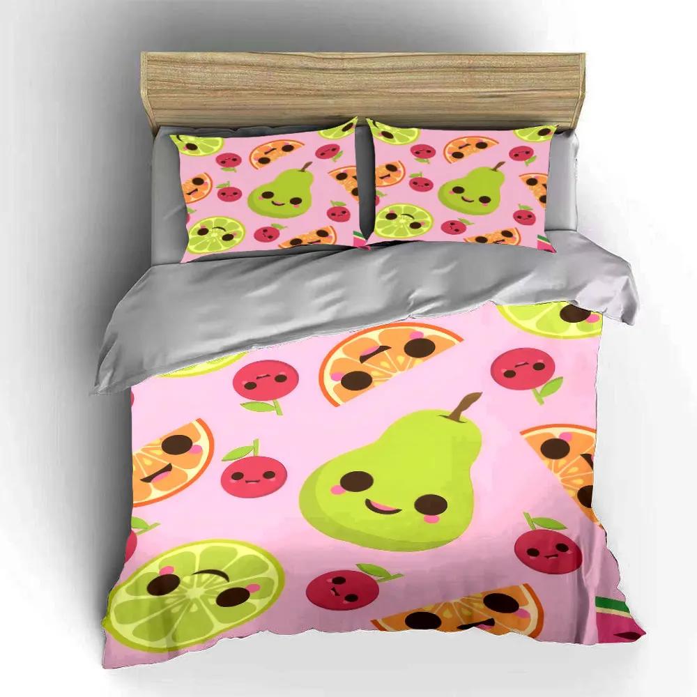 Fruit Pattern Decorative Set Bedding Set with 1 Duvet Cover 2 Pillowcases Single Double King Queen Gift