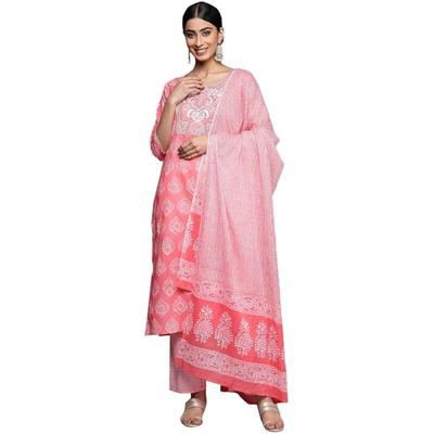 Libas Women's Pure Cotton Kurta Sets (34187_Coral
