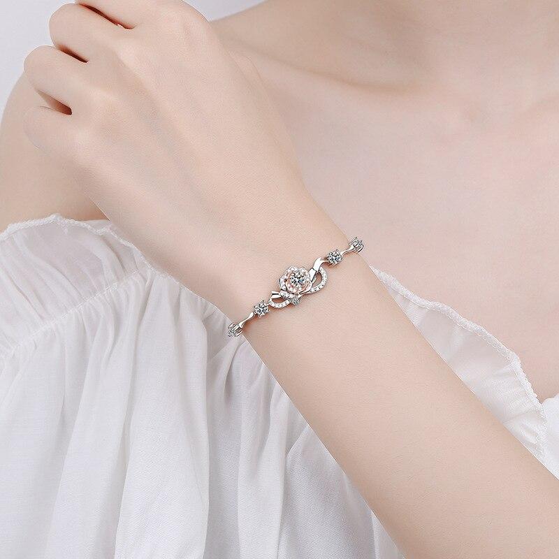 1 .4 Ct D Color Round Cut White Gold Plated 925 Silver Moissanite Tennis Bracelet Woman Girlfriend Gift