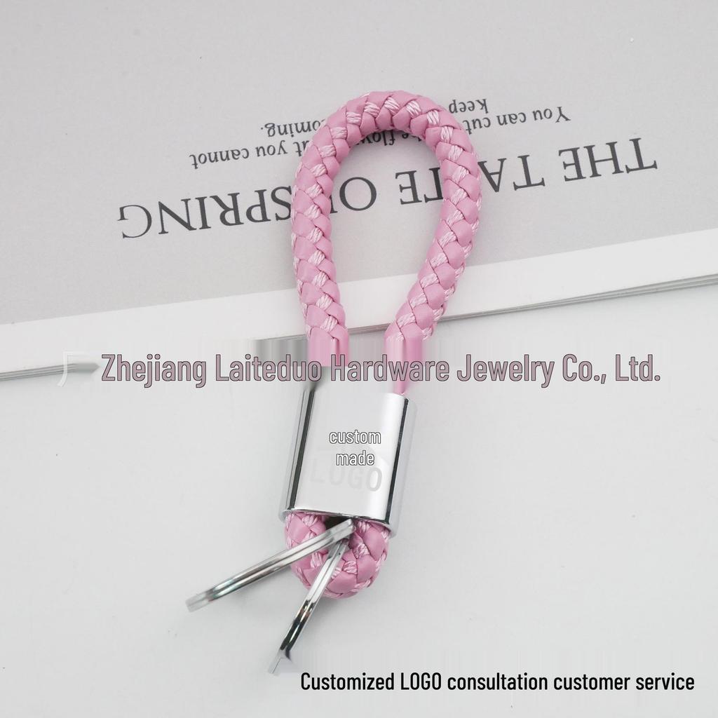 Universal Woven Leather Car Keychain with Double Rings