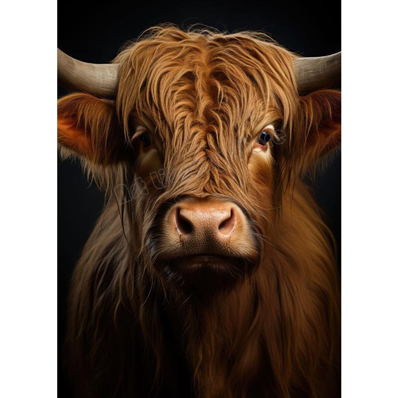 Scottish Highland Cow In Flowers Portrait Cute Wild Animals Poster Canvas Painting Wall Art Pictures Home Farmhouse Decor Gift