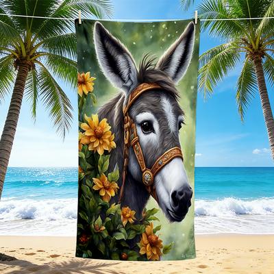1Pc Donkey Garden Flowers Beach Towel Quick Dry Multiuse For Beach Pool Gym Yoga Home Travel Christmas Halloween Xmas Gift G1316