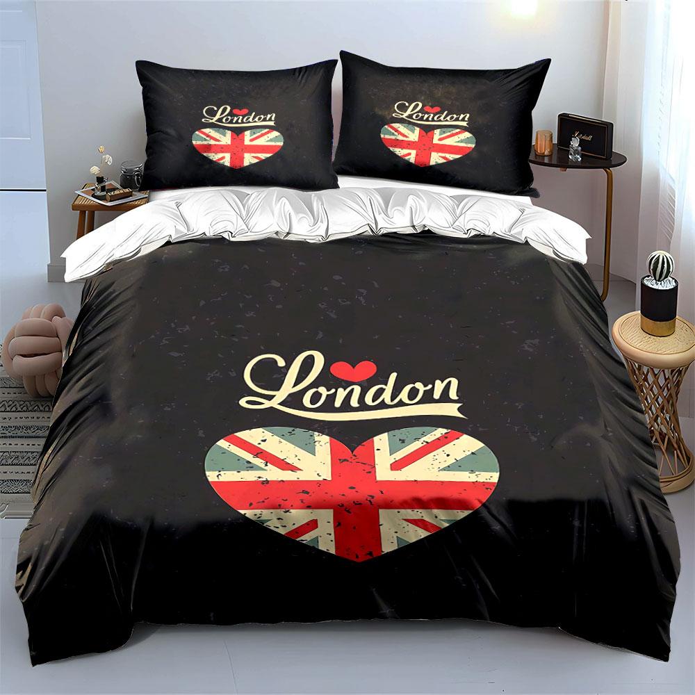 London Heart Union Jack Style Bedding Duvet Cover Set Duvet Cover Pillowcases (1 * Duvet Cover 2 * Pillowcases, Without Duvet Insert)