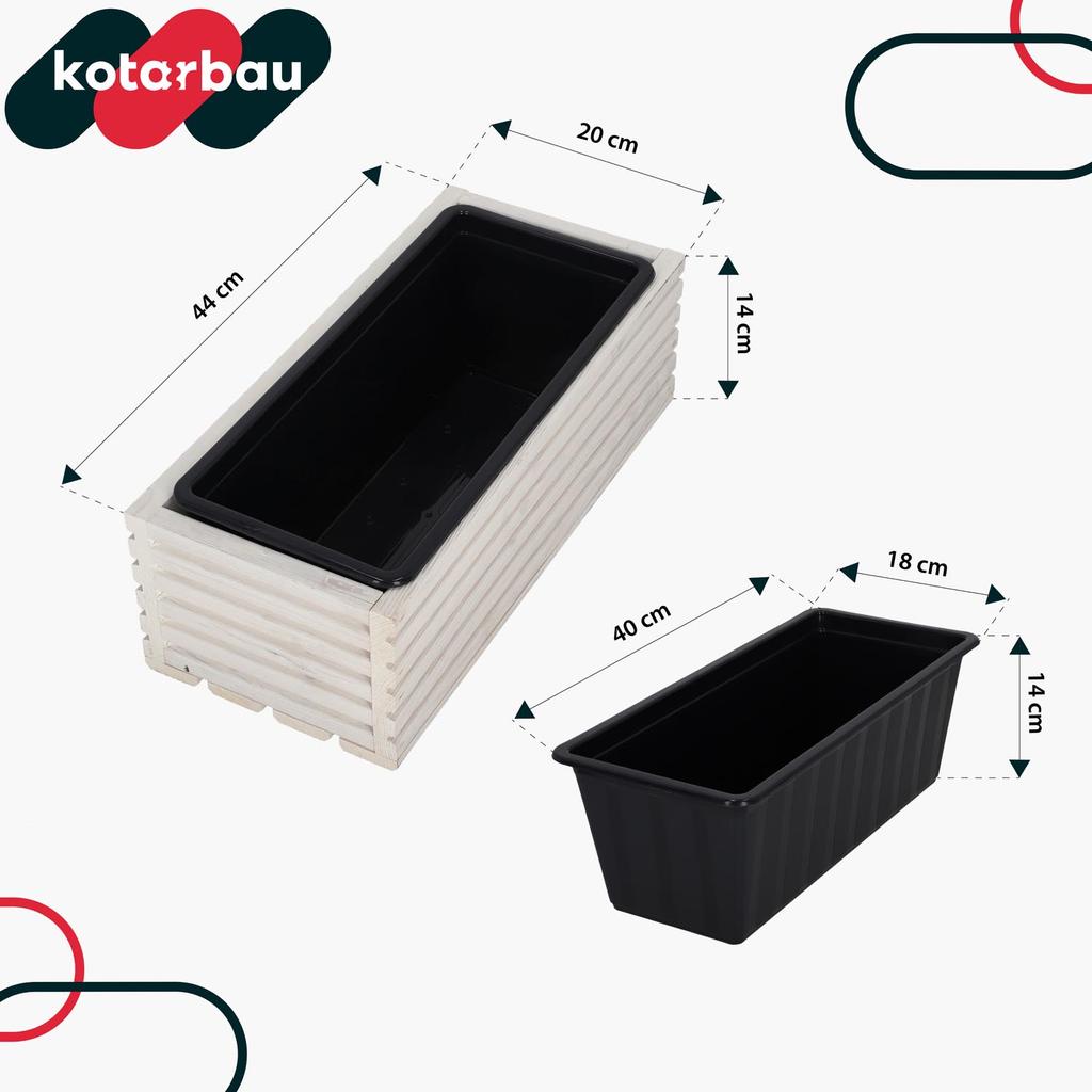 Kotarbau® Wooden Garden Planter Box For Terrace With Insert White 44 X 20 Cm