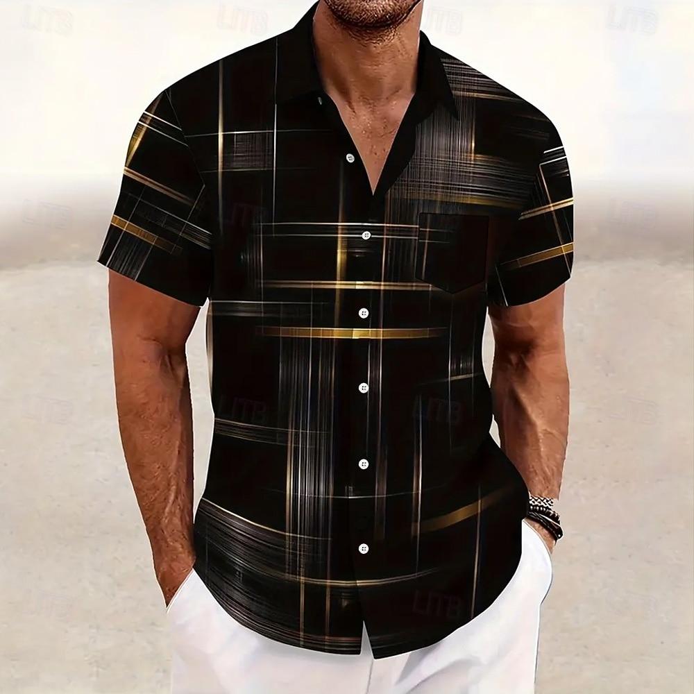 Men's Geometric Gradient Line Shirt Summer Shirt Button Up Shirt Short Sleeve