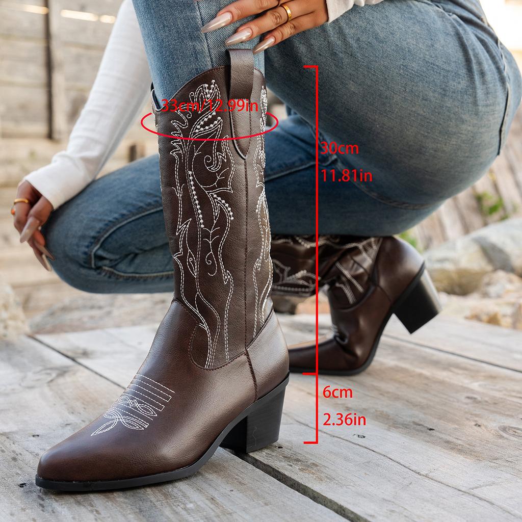 Large Size Medium Boots High Heel Boots Brown Western Cowboy Knight Boots Boots Women