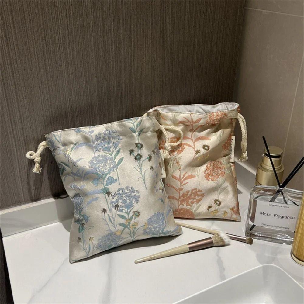 Portable Polyester Drawstring Bags Large Capacity Flower Makeup Bag Drawstring Packaging Coin Purse Cosmetic Storage