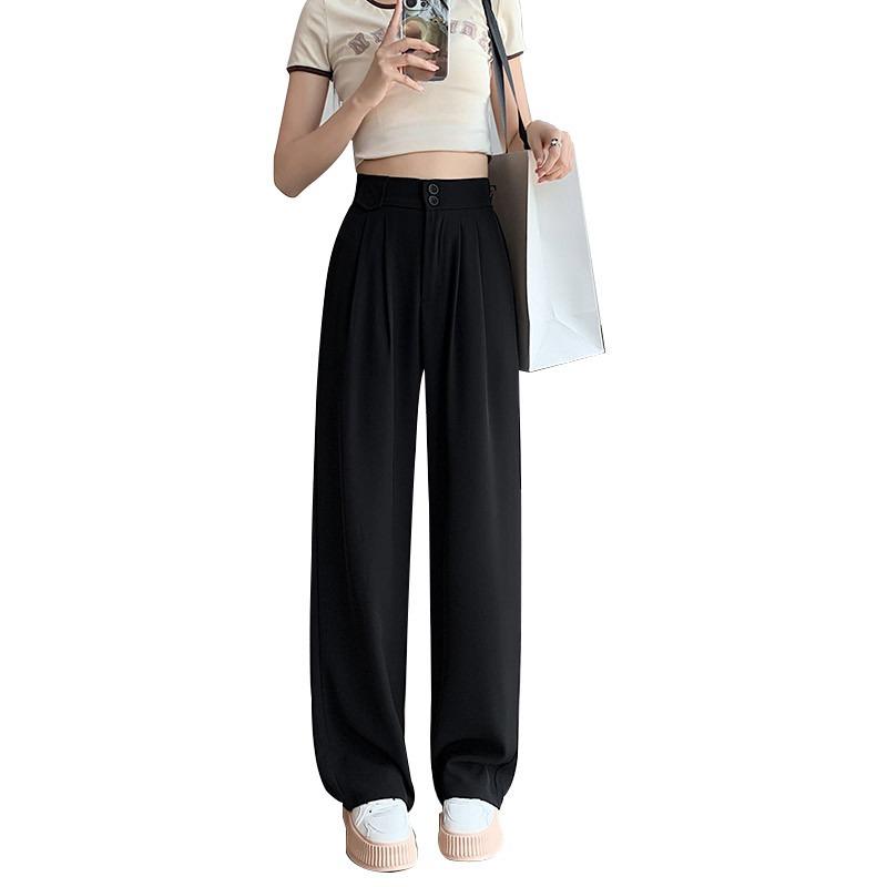Black Suit Pants Women's Spring and Summer New Casual Small Narrow Version Thin Wide-leg Pants Advanced Drape