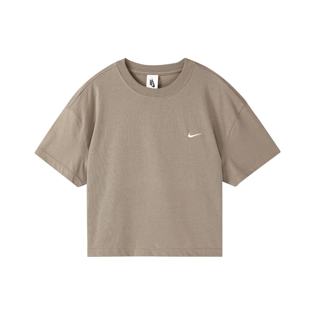 Nike Casual Solid Color Logo Short Sleeve Round Neck T-Shirt Women Tops Olive-Gray DA0324-081