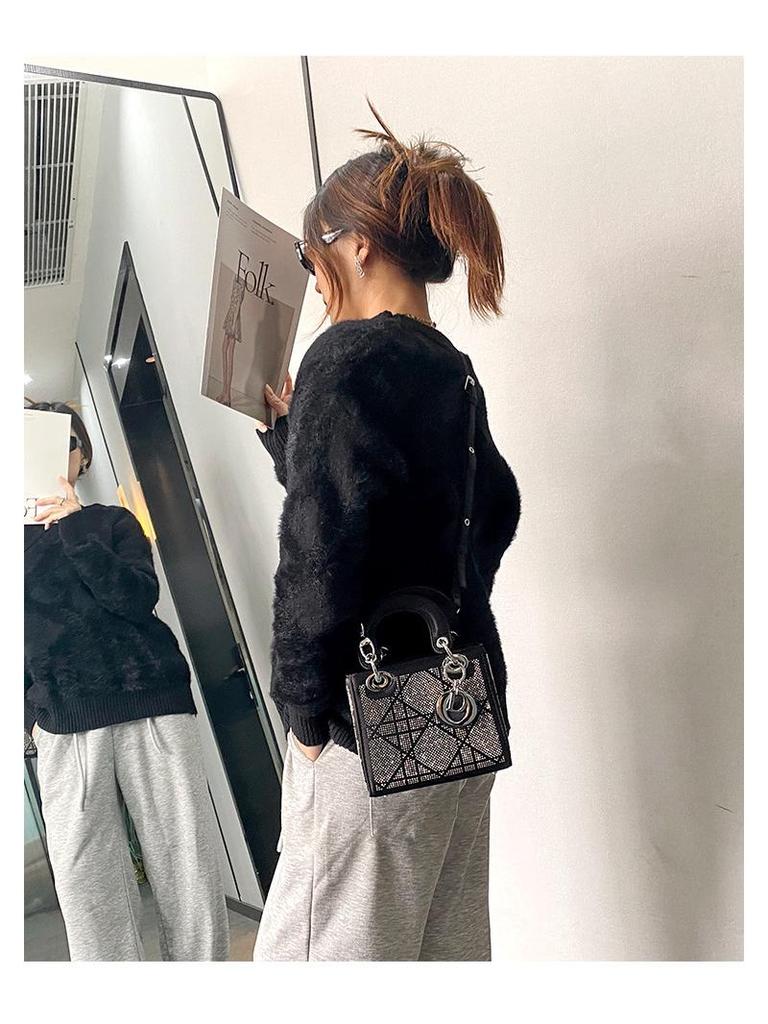 Dámská kabelka s kamínky, lehká luxusní, 2025, Princess Diana, do ruky, crossbody, přes rameno - Vynikající malý čtvercový design