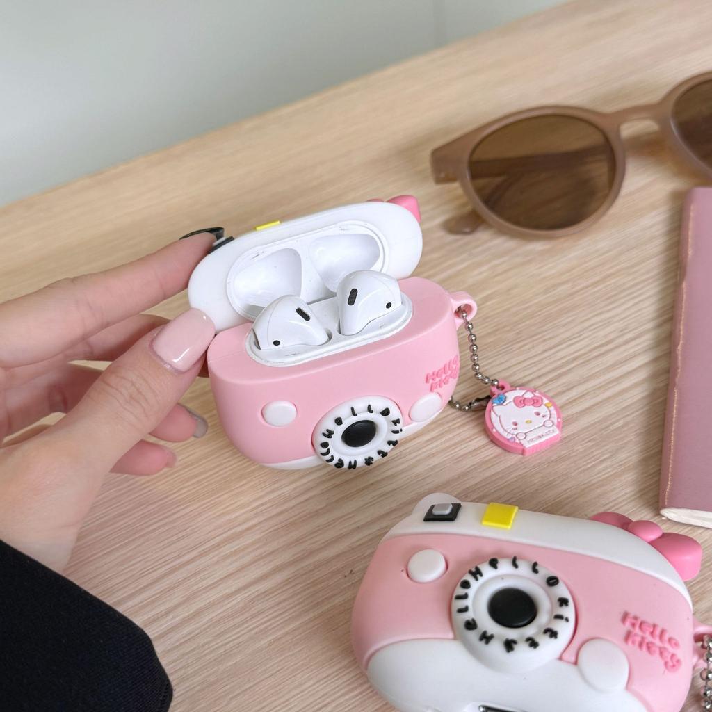 Cute Camera KT Cat AirPods Pro Apple 1/2/3 Generation Bluetooth Headset Case Cartoon Protective Case for Women