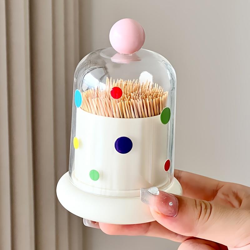Multi-Functional Cotton Swab Toothpick Polka Dot Decorative Storage Box, with Dust-Proof Transparent Dome Cover,for Bathroom