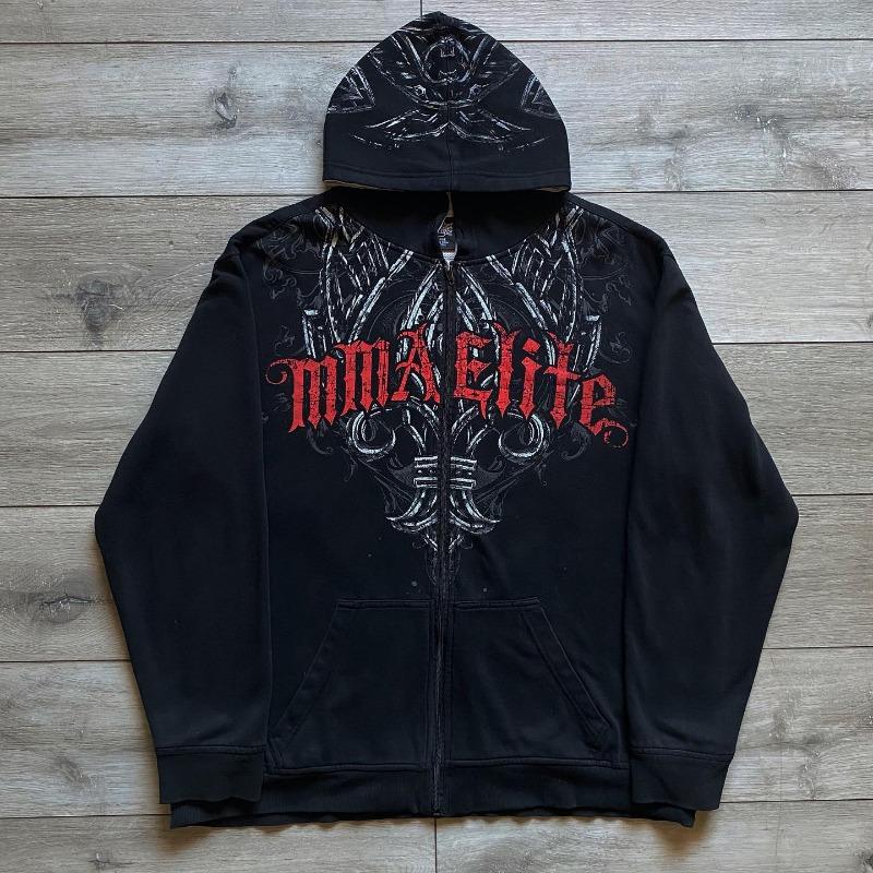TAP OUT Ecko Vintage Y2K Streetwear Zip Up Hoodie Men Women Oversized Skull Print Hip Hop Casual Pullover Sweatshirt Unisex