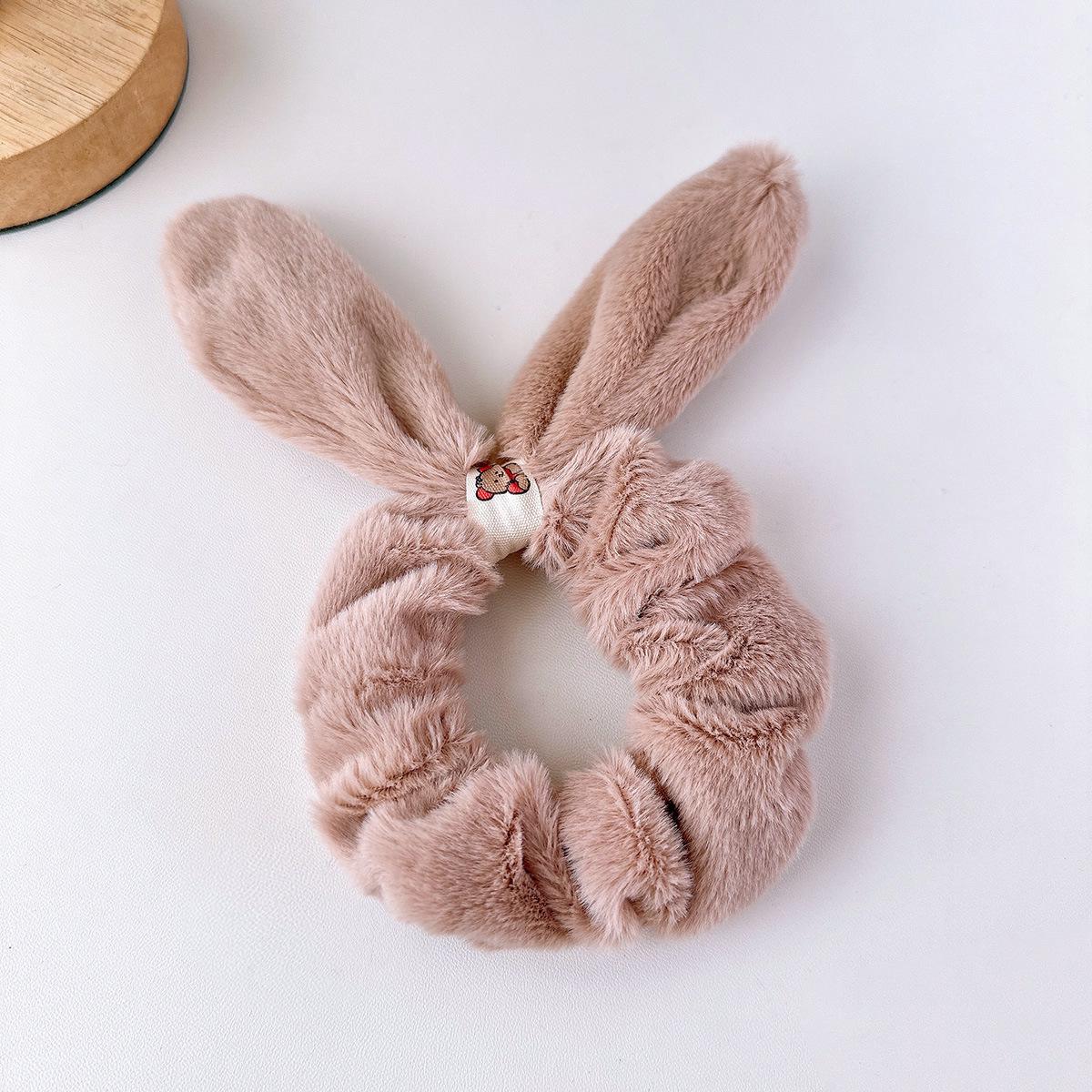 Plush Rabbit Ear Scrunchie - Faux Fur Hair Tie, Gentle Elastic Band for Autumn & Winter.