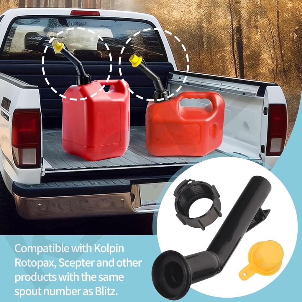 3 Pcs Fuel Gas Can Jug Spouts Nozzles & Rings & Caps For Blitz 900302 900092 900094 Old Style Easy To Tall And Use For Fuel, Diesel, Kerosene, Gas,
