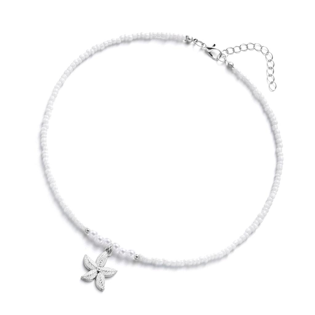 Bohemian Starfish Pendant Pearls Bead Necklace Adjustable Length Portable Jewelry for Beach Vacation and Parties
