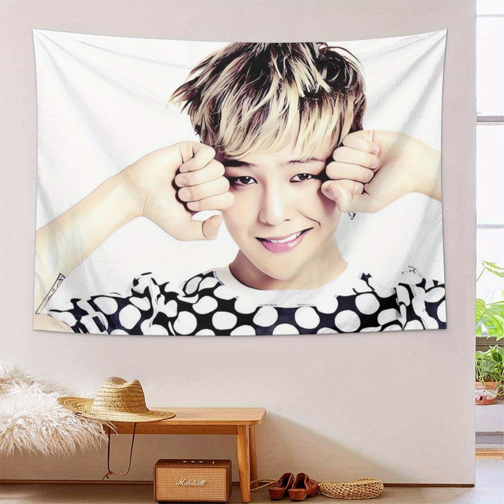 Zlienszus Kpop Bigbang Abstract Wall Tapestry G-Dragon Portrait & Polka Dot Design Soft Peach Light Beige Fabric