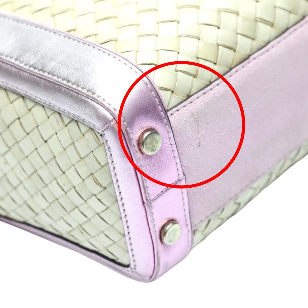 COACH basket straw Handbag leather Pink x Beige Women 4419 Used