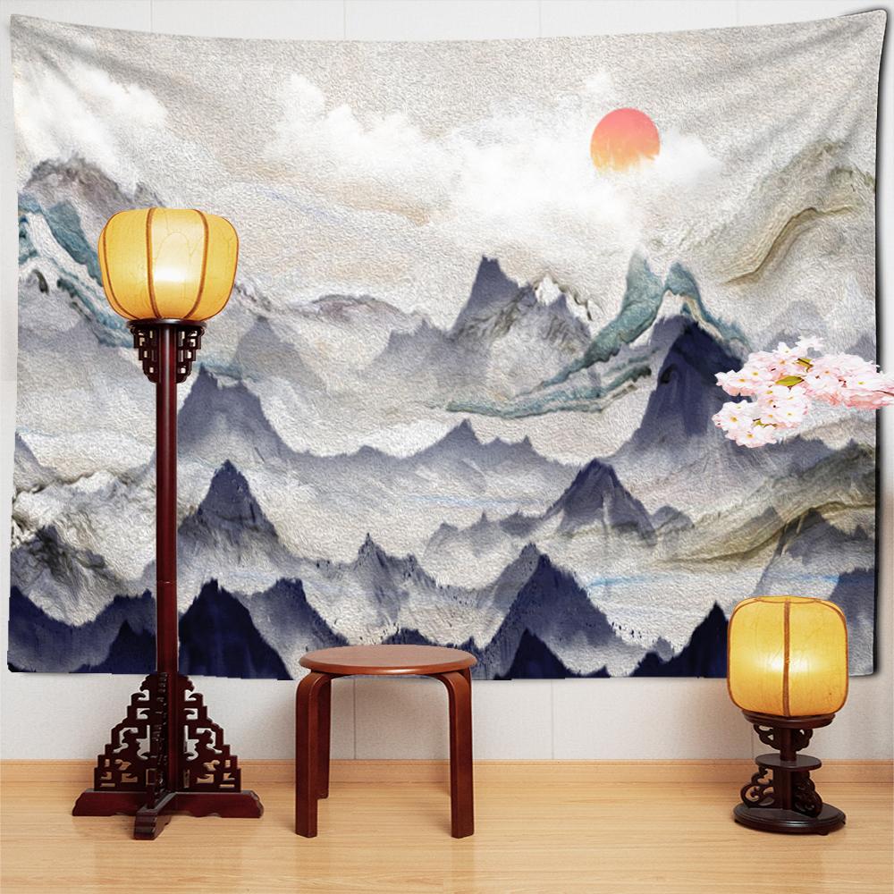 Mountains And Rivers Impression Oil Painting Tapestry Wall Hanging Natural Scenery Bohemian Background Cloth Decor