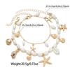 Ocean-style Pearl Shell Starfish Double-layer Ankle Bracelet, Vacation-style Layered Anklet