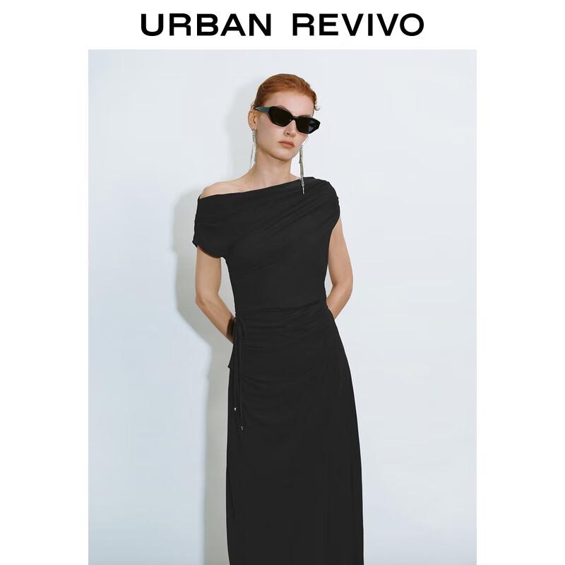 

UR Elegant Pleated Off-Shoulder A-Line Maxi Dress with Slim Waist Belt XL