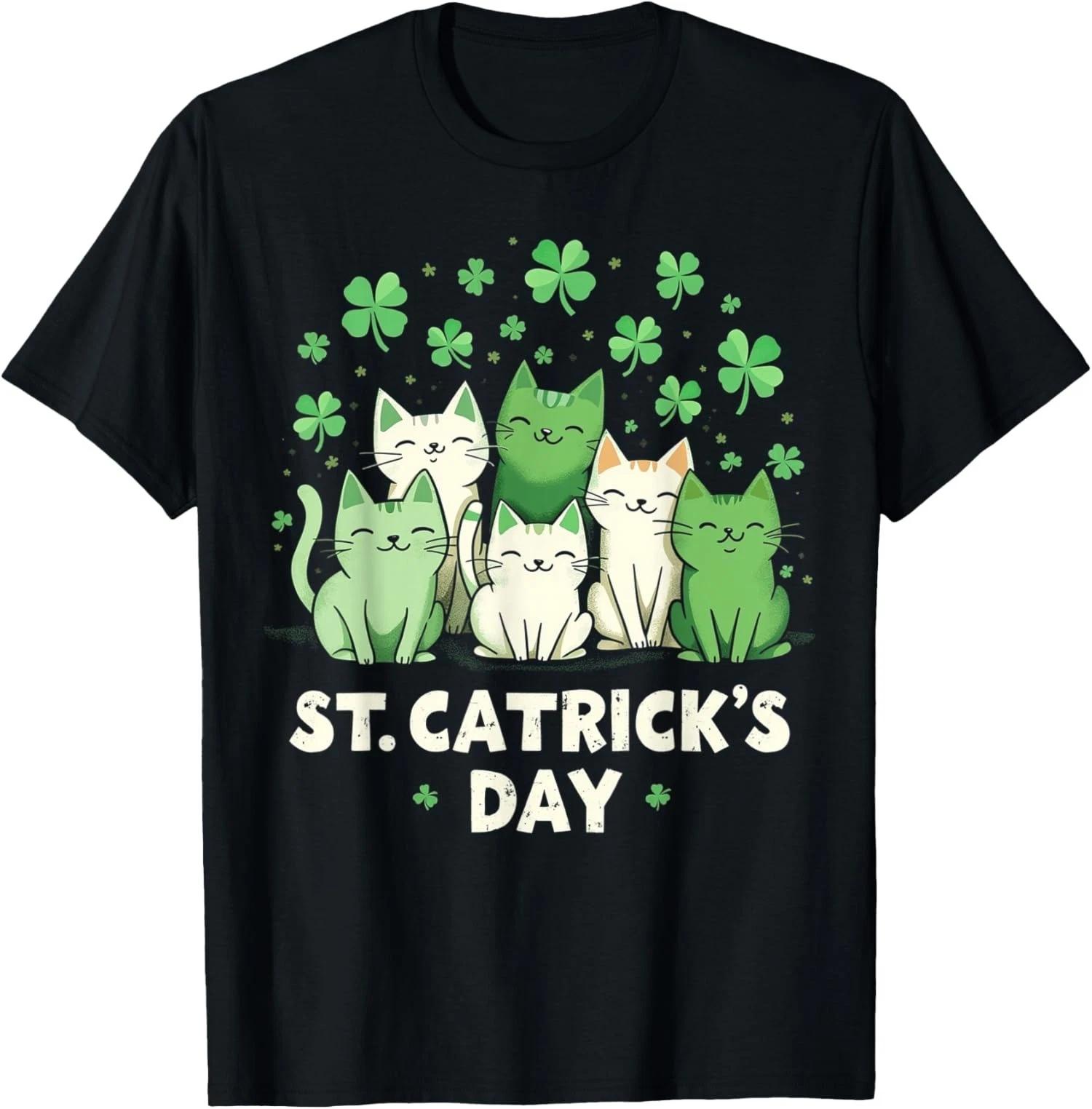 Cute St Patricks Catricks Day Cats Funny Saint Pattys Unisex T-Shirt S-5XL M
