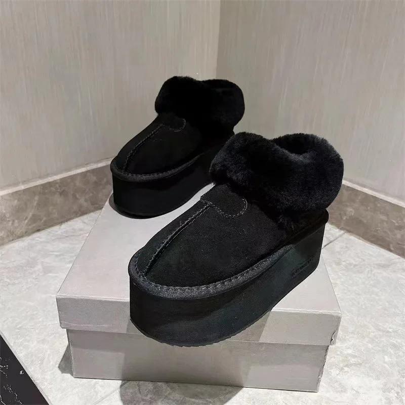 Platform Ankle Snow Boots Woman Fur Cotton Shoes High Heels Brand Suede Warm Plush Slippers Woman 2024 Trend Casual Botas Muejr