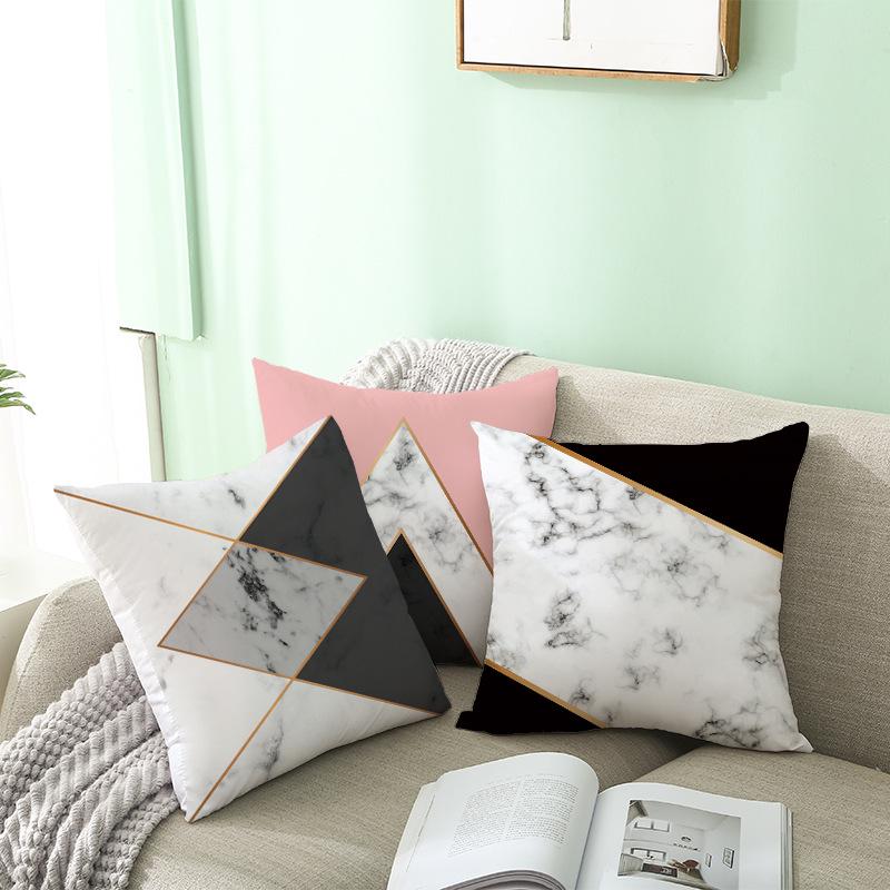 Ins Marble Geometric Print Square Pillow Cover Sofa Cushion Cover