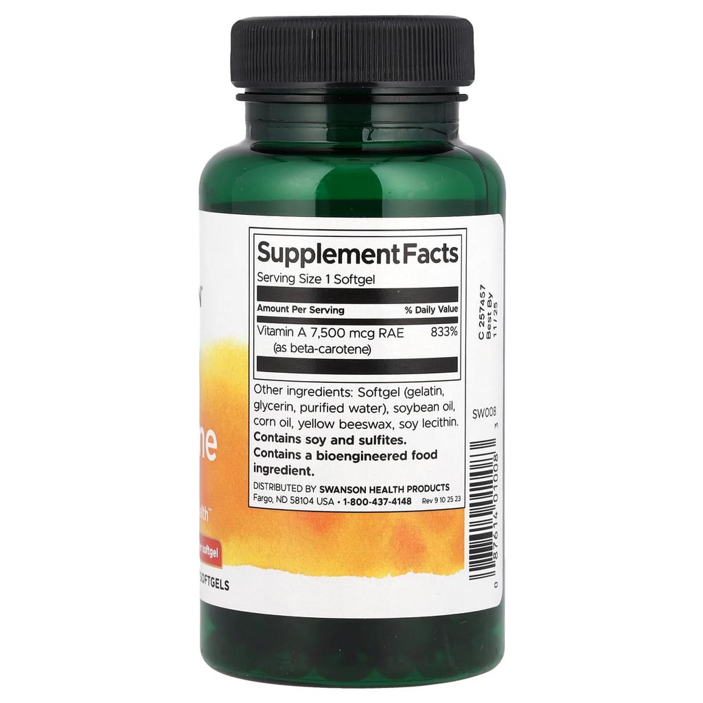 Beta-Carotene, 25,000 Iu (Rae 7,500 Mcg), 300 Softgels