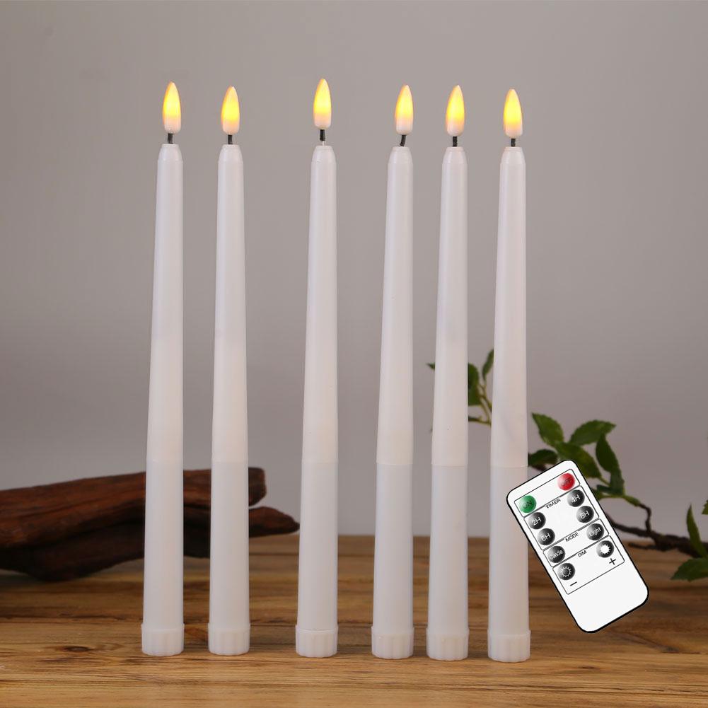 4 or 6 Pieces 11 Inch Black/White Flameless LED Taper Candles Remote,Yellow White Birthday Room Decorative Halloween Candles
