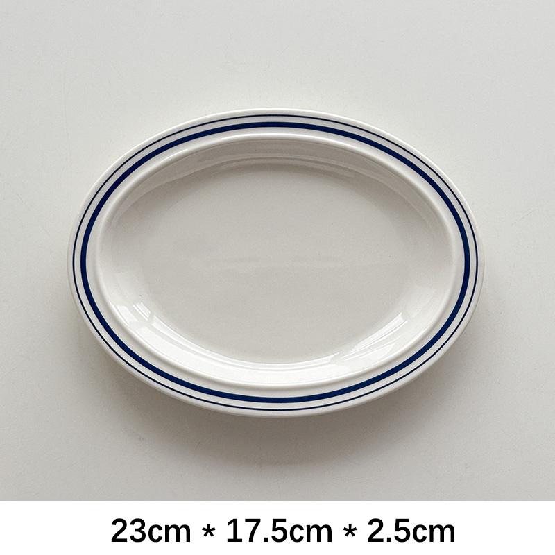 Plats Ovale en Céramique Style Coréen Porcelaine Rayée Vaisselle Légumes Salade de Fruits Pâtes Assiettes de Petit-Déjeuner Plats de Cuisine