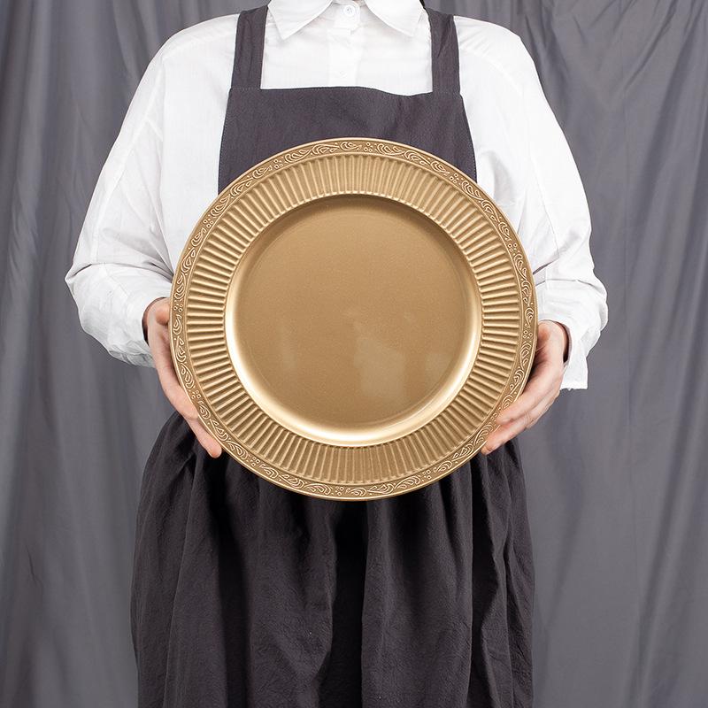 

13-дюймовые золотые пластиковые тарелки с бусинами оптом ужин элегантное жемчужное блюдо декоративное салат свадьба 1pc