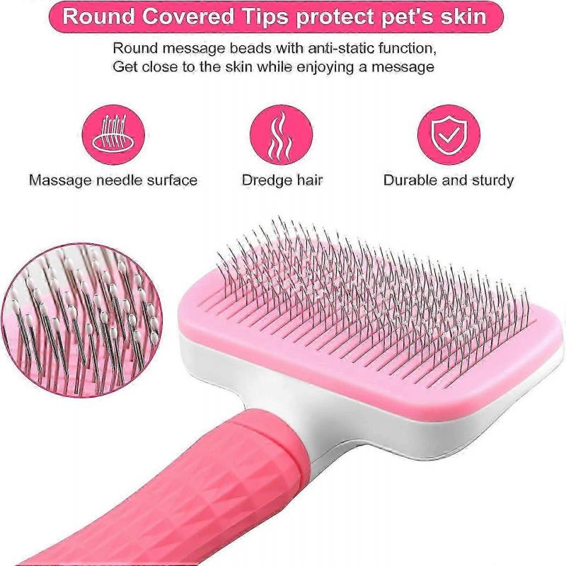 LINJOU Dog Brush Cat Brush Grooming Comb,Cleaning Button for Cat Dog Shedding Tools(Pink)