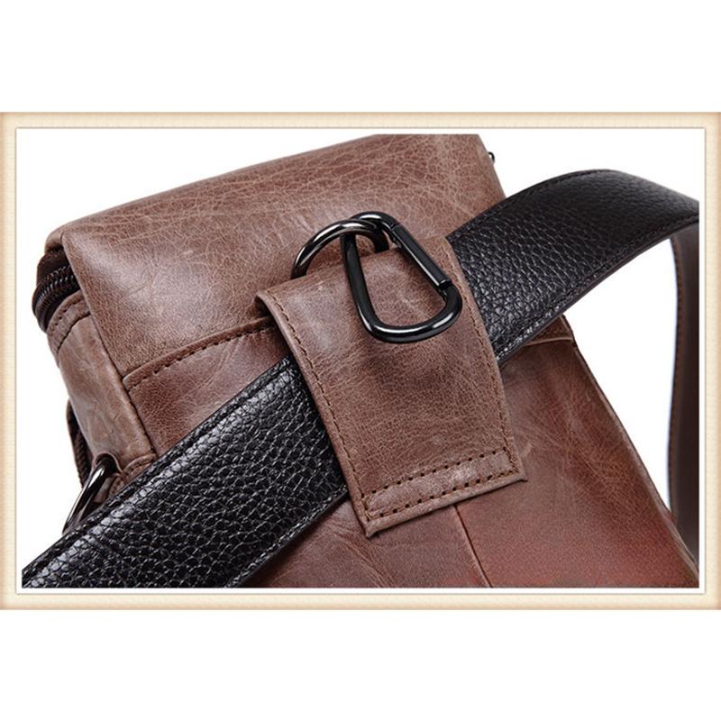 Men's Mobile Phone Bag Small Bag Mini Crossbody Bag Leather Mobile Phone Waist Bag with Belt Retro Cowhide 7-inch Bag