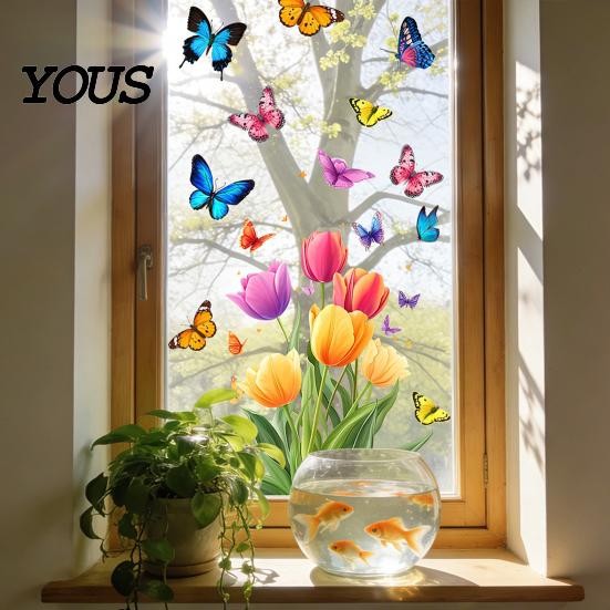 Dekorative Sichtschutzfolie für Fenster, Sonnenfänger, Statische Fensterfolie, Blume Schmetterling Selbstklebender Glasaufkleber, Bürolfolie, Abnehmbare Haftfolie
